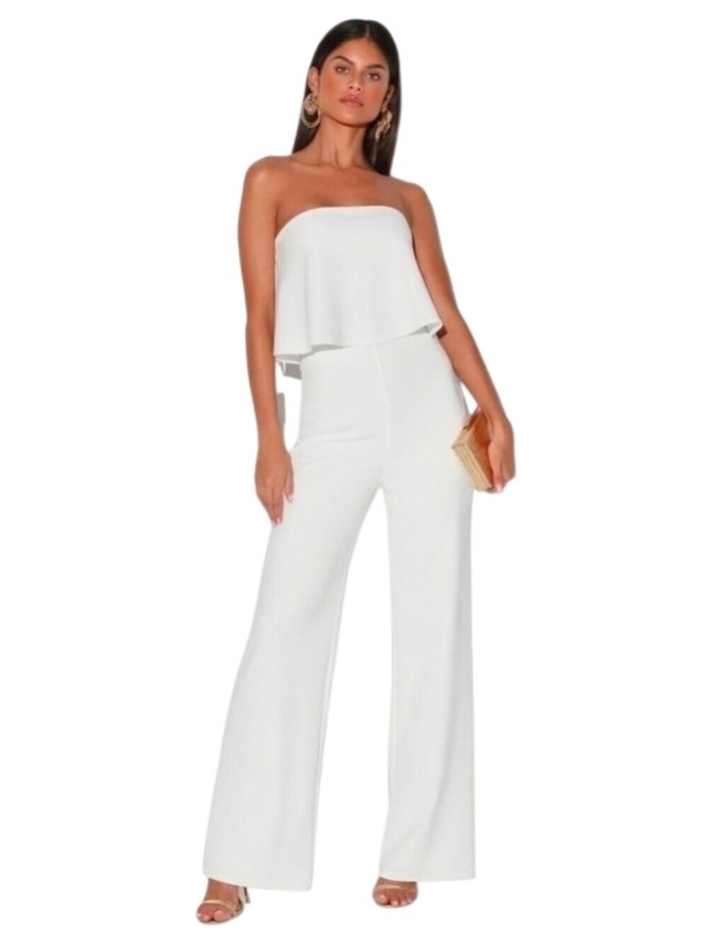 Lulu's Strapless Off Shoulder Wide-Leg Jumpsuit